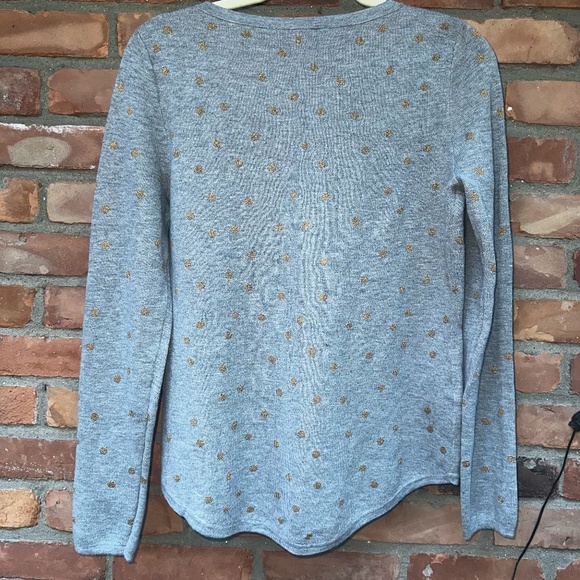 Ann Taylor Loft Gray Knit Pullover Sweater with Gold Foil Polka Dots ~ Medium - Picture 2 of 8